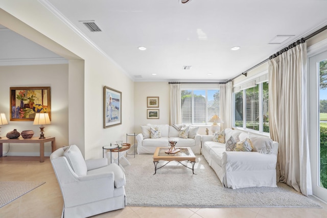 4 Country Rd, Village Of Golf, FL 33436 - living room featuring light tile patterned floors and crown molding