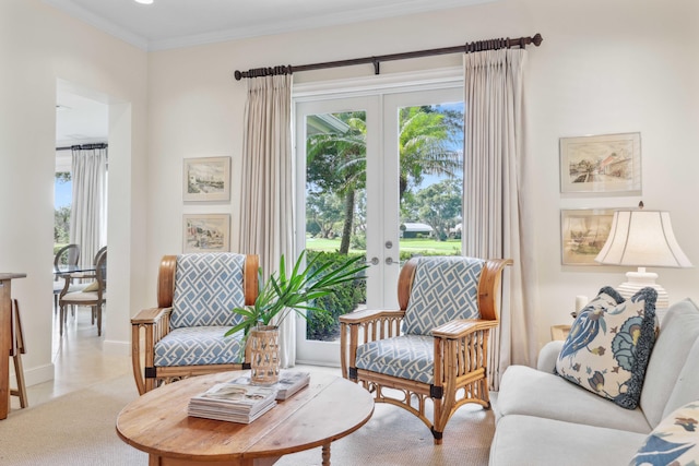 4 Country Rd, Village Of Golf, FL 33436 - sitting room with french doors, light tile patterned floors, and crown molding