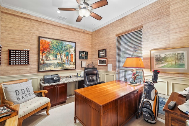 4 Country Rd, Village Of Golf, FL 33436 - carpeted office space featuring crown molding and ceiling fan