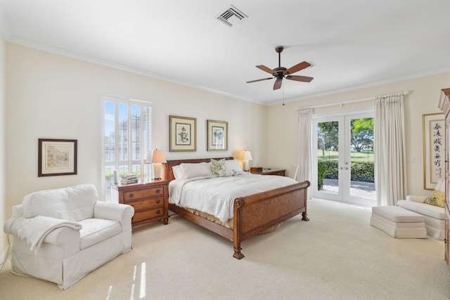 4 Country Rd, Village Of Golf, FL 33436 - carpeted bedroom with access to outside, ceiling fan, french doors, and ornamental molding