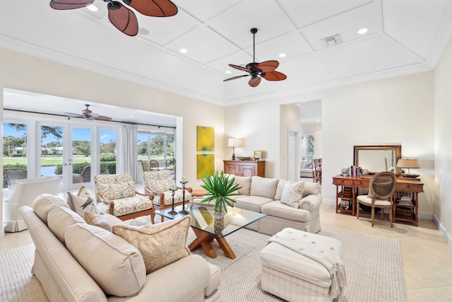 4 Country Rd, Village Of Golf, FL 33436 - living room featuring light tile patterned flooring, ornamental molding, and french doors