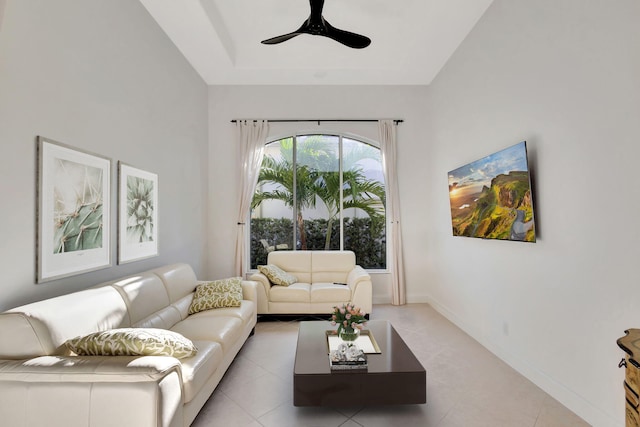 living room featuring ceiling fan