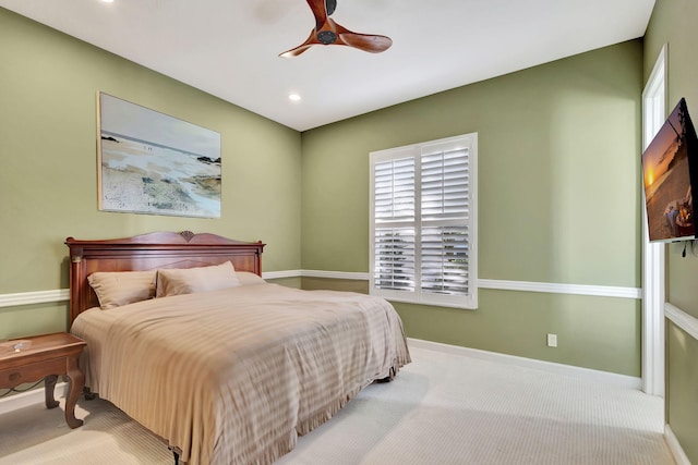 bedroom with carpet flooring and ceiling fan