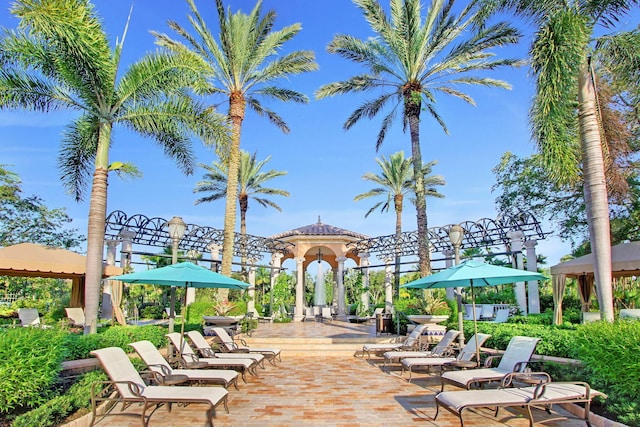 view of community with a patio area and a gazebo