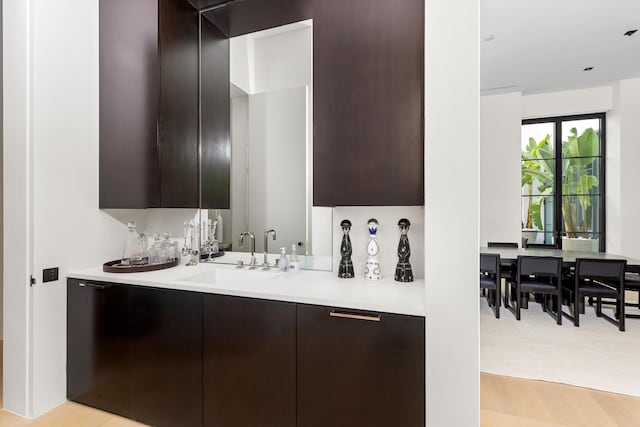 bathroom with hardwood / wood-style flooring and sink