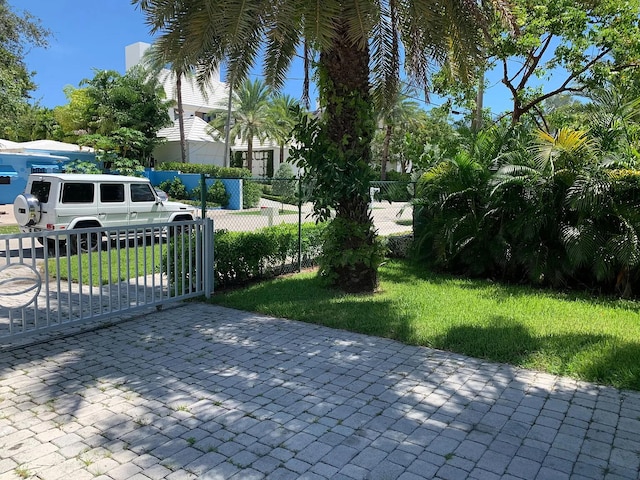 view of gate with a lawn