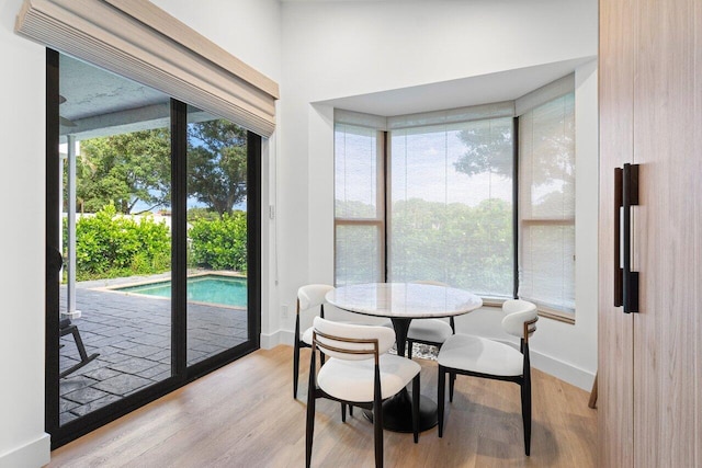 dining space featuring light hardwood / wood-style floors