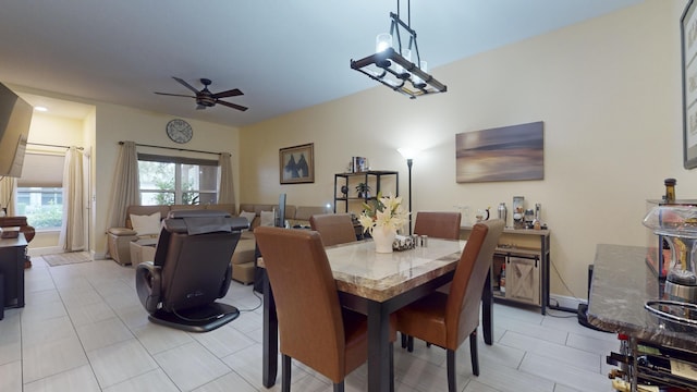 dining room with ceiling fan