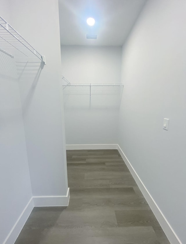 walk in closet with hardwood / wood-style flooring