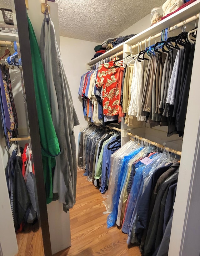 walk in closet with hardwood / wood-style flooring