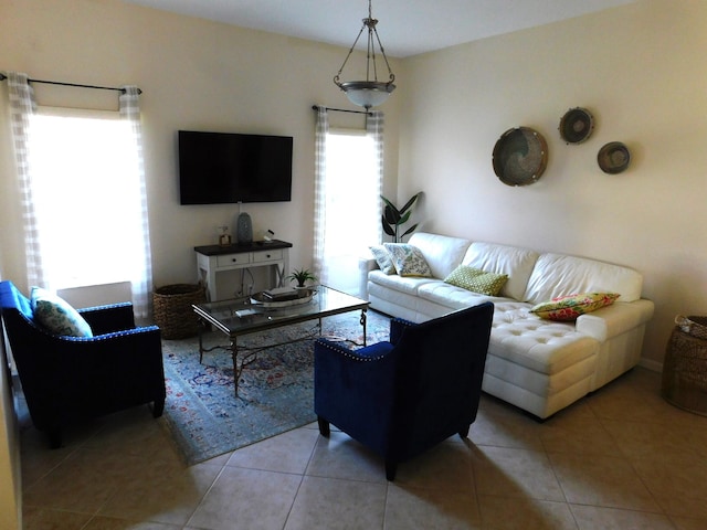 living room featuring light tile patterned floors