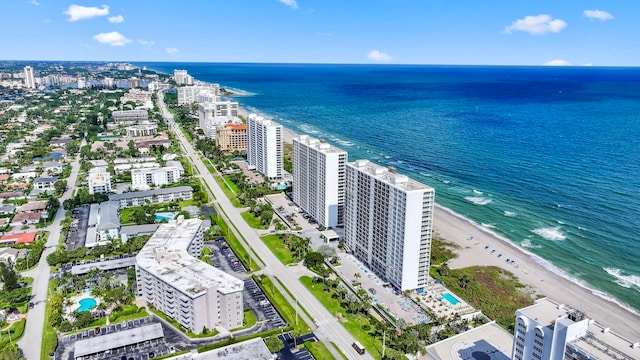 aerial view featuring a beach view and a water view