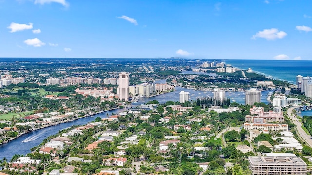 drone / aerial view featuring a water view