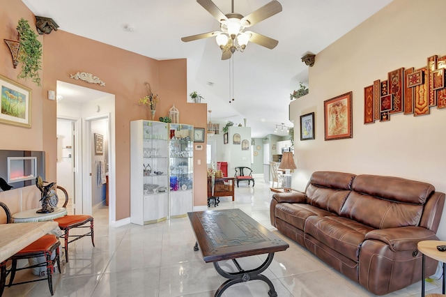 living room with ceiling fan