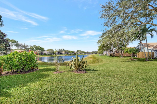 view of yard with a water view