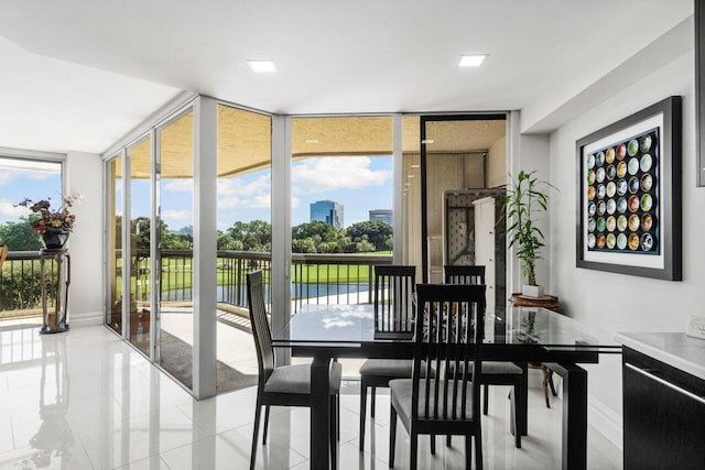 dining room with a wall of windows and a healthy amount of sunlight