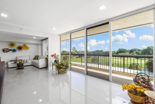 lobby featuring a water view