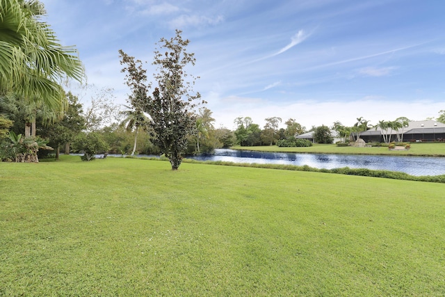 view of yard with a water view