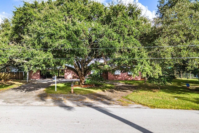 view of property hidden behind natural elements with a front lawn