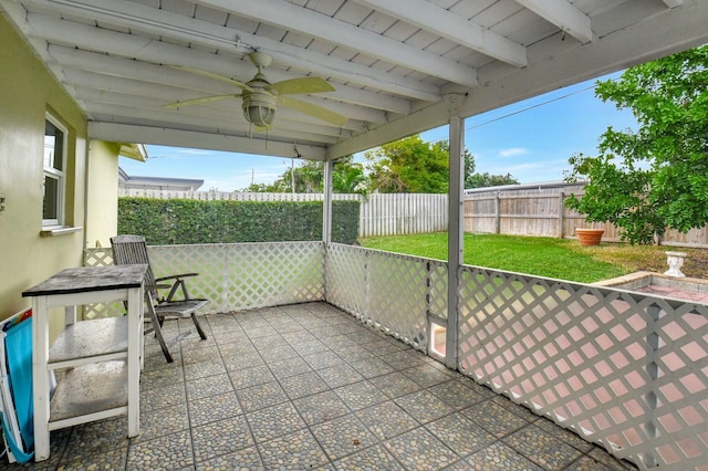 view of patio / terrace featuring ceiling fan