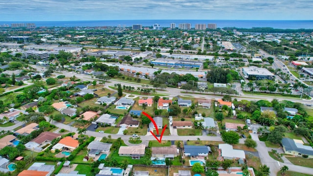 bird's eye view featuring a water view