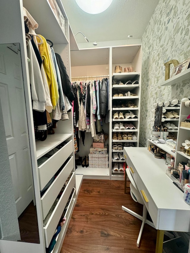 walk in closet featuring dark hardwood / wood-style floors