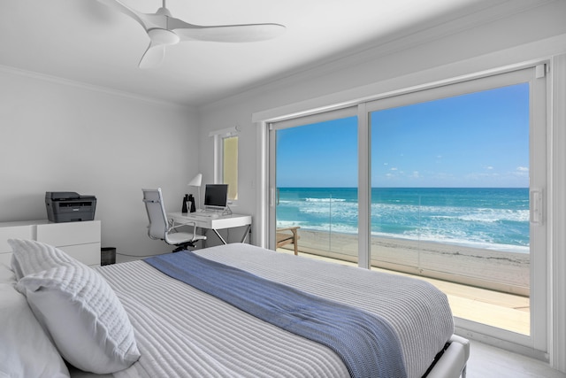 bedroom with crown molding and ceiling fan