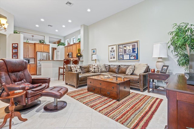 living room featuring light tile patterned floors