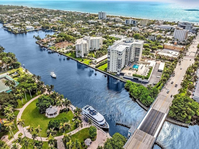 aerial view with a water view