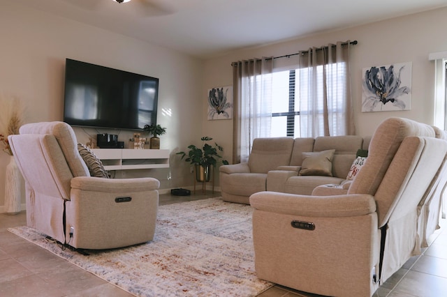 living room featuring tile patterned floors