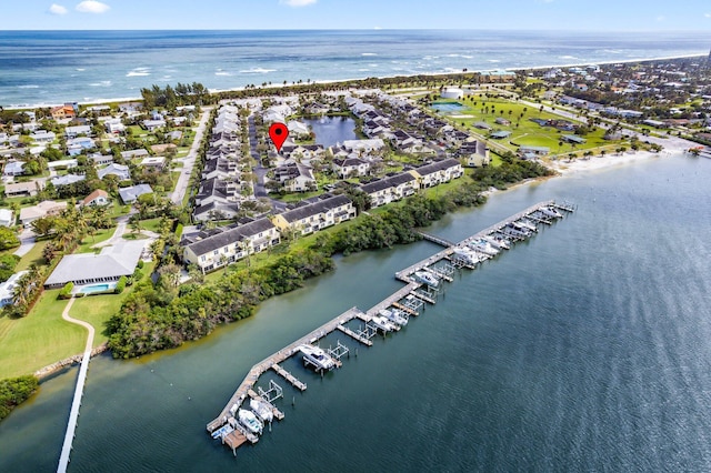 bird's eye view featuring a water view