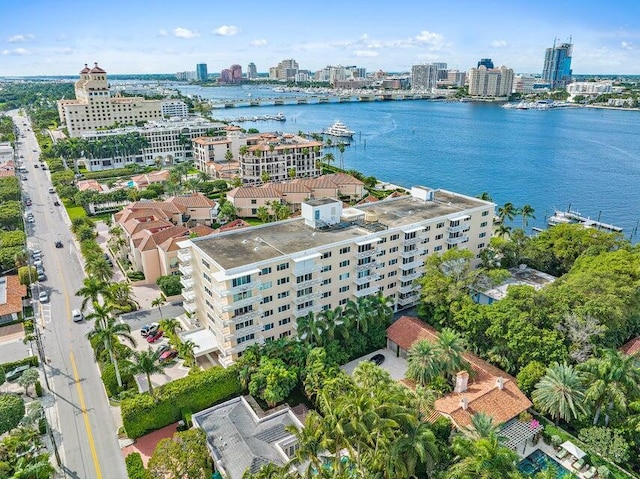 aerial view with a water view