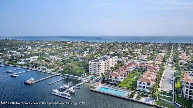 bird's eye view featuring a water view