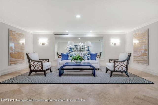 living room featuring ornamental molding