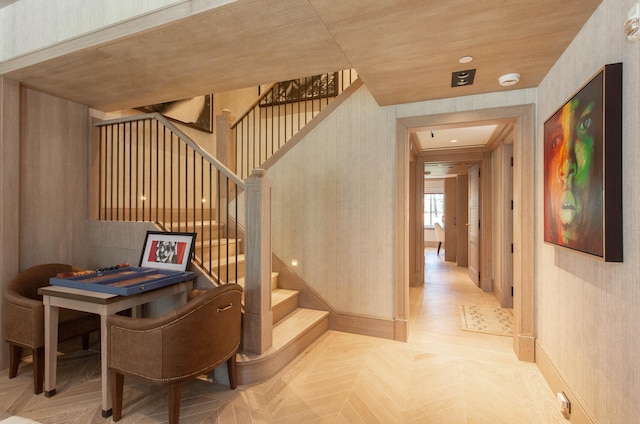 staircase with parquet floors