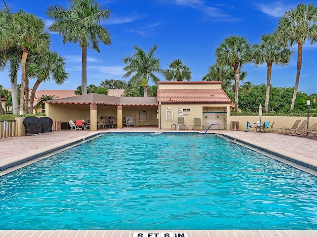 view of swimming pool with a patio