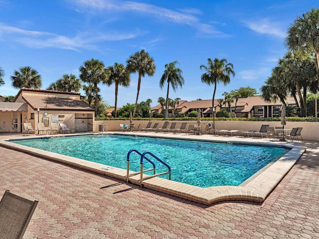 view of swimming pool with a patio