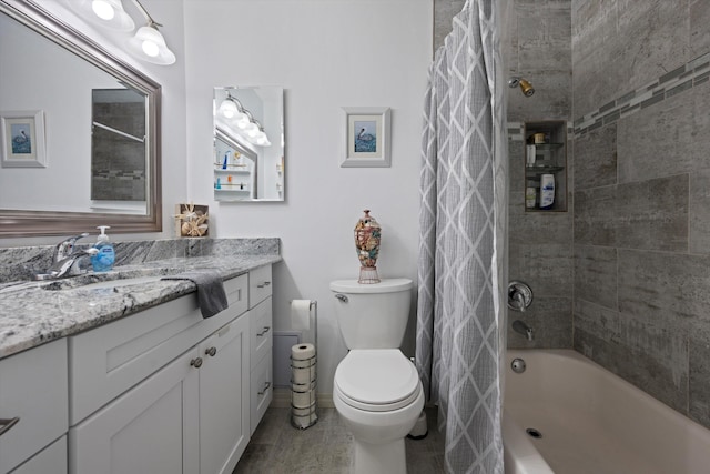 full bathroom with vanity, toilet, and shower / bath combo