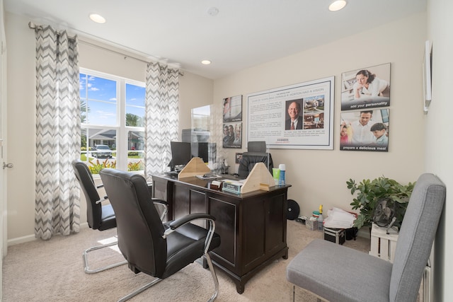 view of carpeted home office