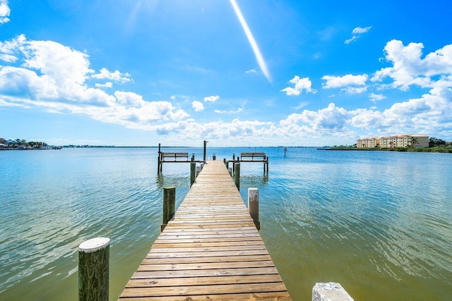 view of dock featuring a water view