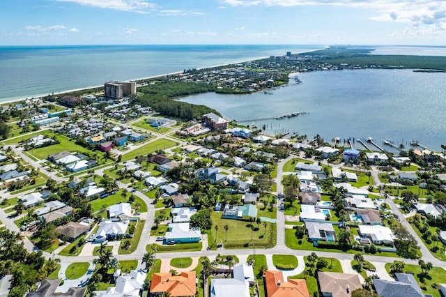 aerial view featuring a water view