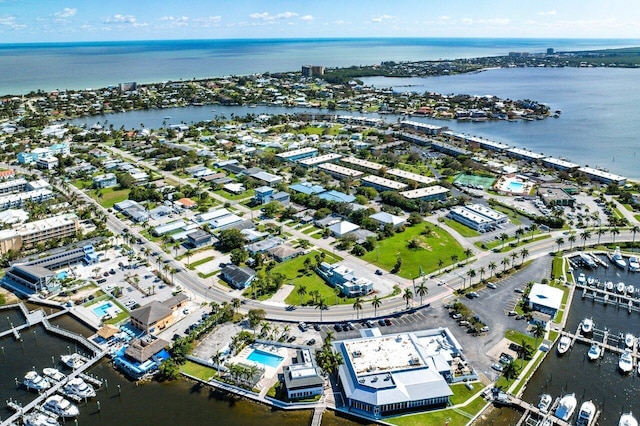 bird's eye view featuring a water view