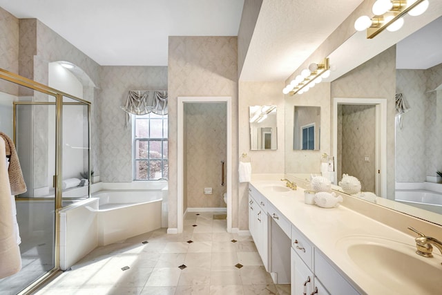 6481 Spartina Cir, Jupiter, FL 33458 - full bath with a bath, double vanity, toilet, a shower stall, and baseboards