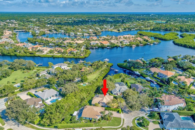 6481 Spartina Cir, Jupiter, FL 33458 - aerial perspective of suburban area with a large body of water