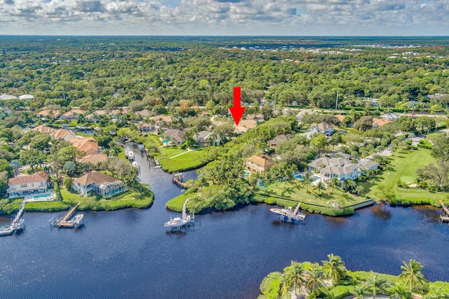 aerial view featuring a water view