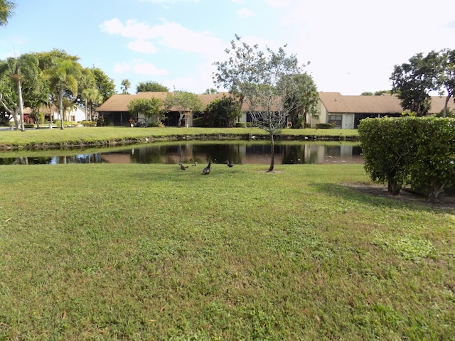 view of yard with a water view