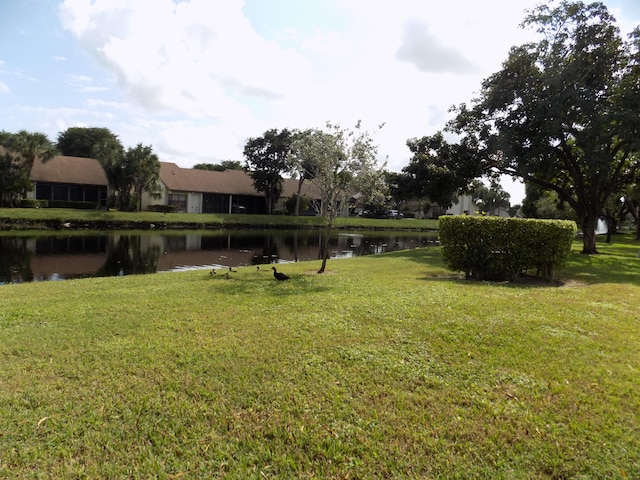 view of yard with a water view