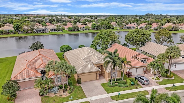 bird's eye view featuring a water view