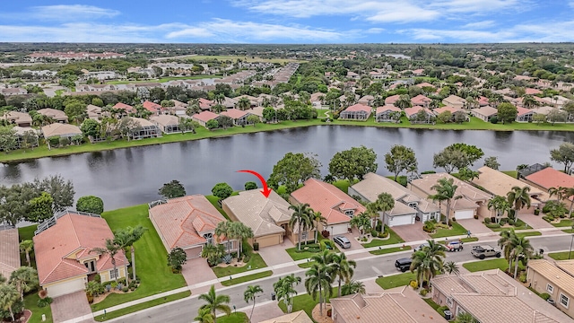 bird's eye view featuring a water view