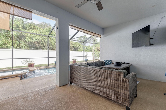 living room featuring ceiling fan